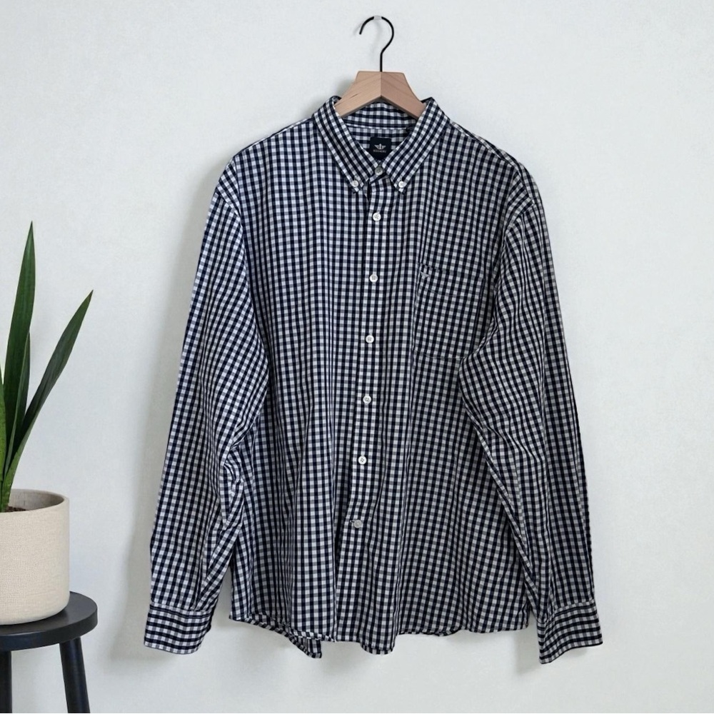 Dockers Men’s Cotton Blue White Long Sleeve Button Up Shirt Size XXL